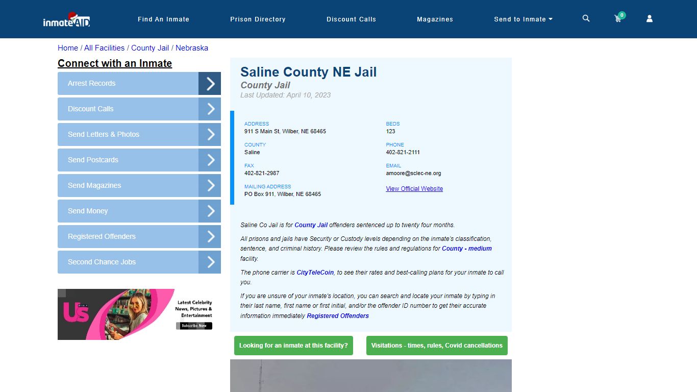 Saline County NE Jail - Inmate Locator - Wilber, NE